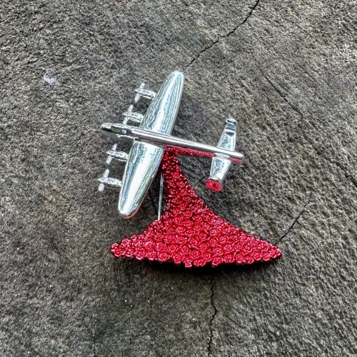 alexander thurlow lancaster bomber poppy brooch ath978 on wood