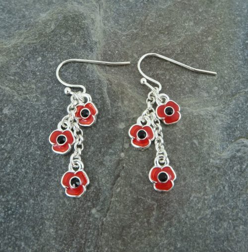 Alexander Thurlow Red Poppy Flower Drop Earrings on Slate ATH520