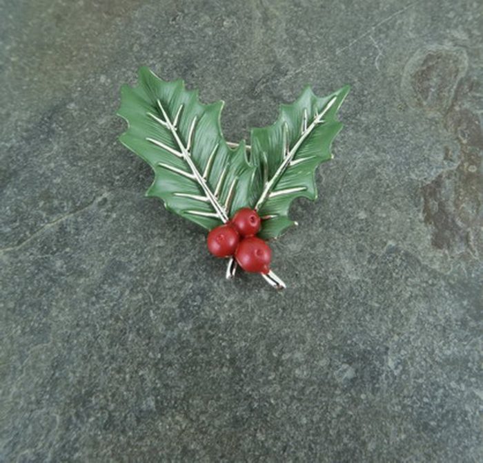 Alexander Thurlow Holly Christmas Brooch on Slate ATH723