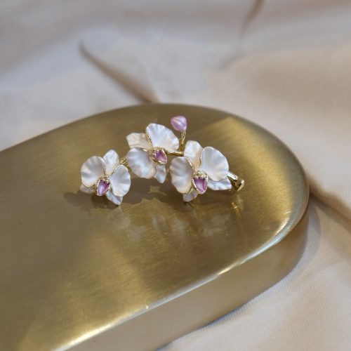 Alexander Thurlow Pale Pink Orchid Spray Brooch on a Gold Box ATH966