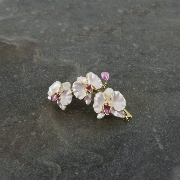 Alexander Thurlow Pink Flower Orchid Spray Brooch on Slate ATH966