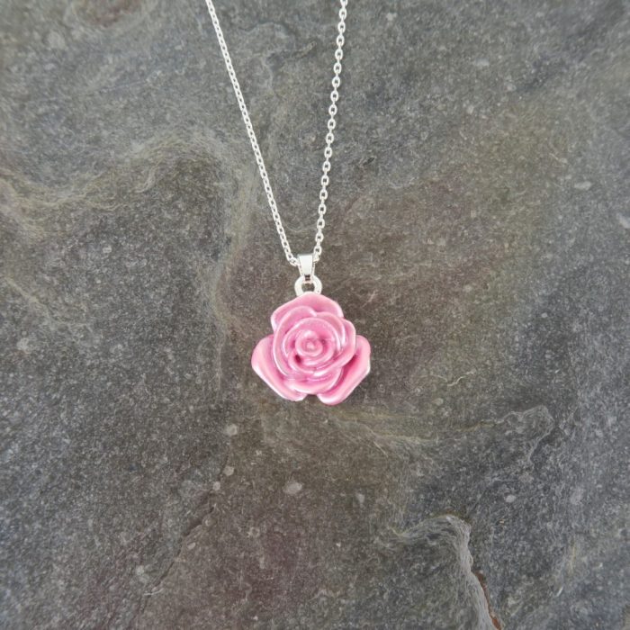 Alexander Thurlow Pink Rose Flower Necklace on Slate ATH945