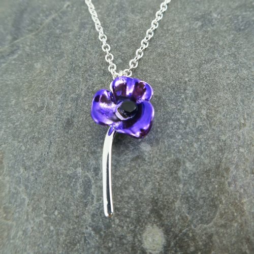 Alexander Thurlow Purple Poppy Flower Necklace on Slate ATH636