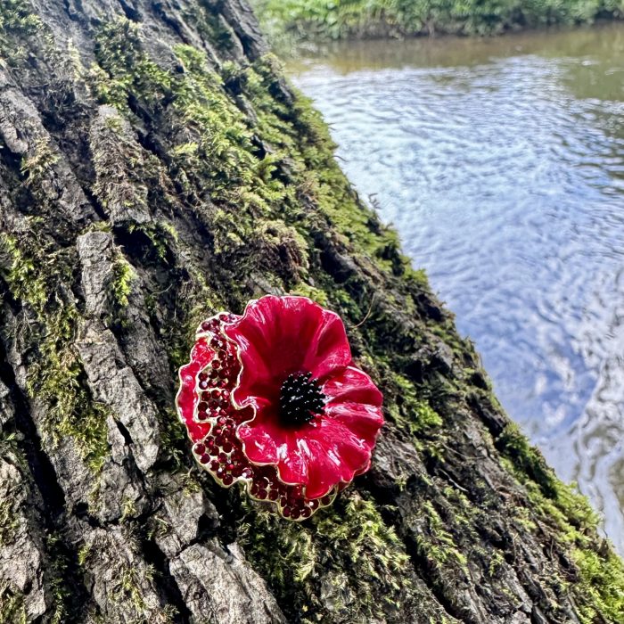 poppy-red-flower-brooch-with-crystals-alexander-thurlow-ath1009-on-wood