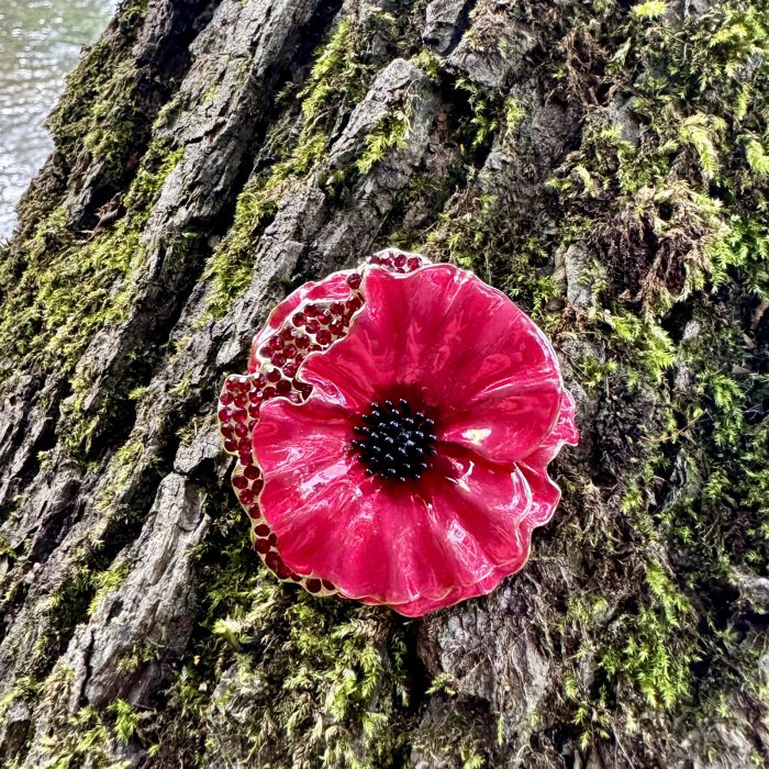poppy-red-flower-brooch-with-crystals-alexander-thurlow-ath1009-on-wood