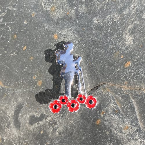 Alexander Thurlow Soldier Brooch with Red Remembrance Poppy Flowers on Slate ATH583