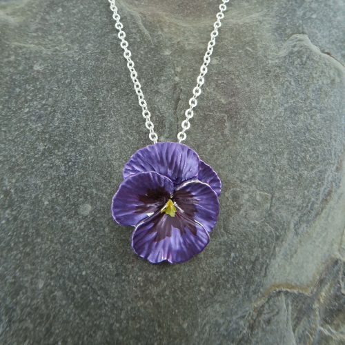 Alexander Thurlow Purple Pansy Flower Necklace on Slate ATH507