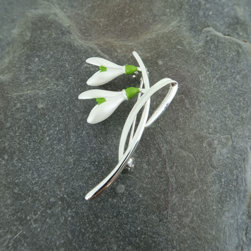 Snowdrop flower brooch on slate ATH351