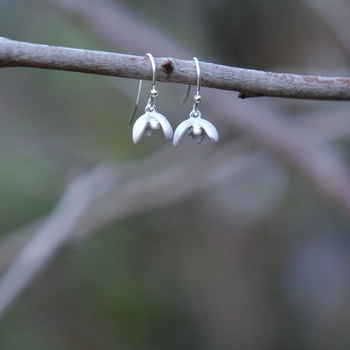 Alexander Thurlow Snowdrop Single Drop White Flower Earrings on a branch ATH793