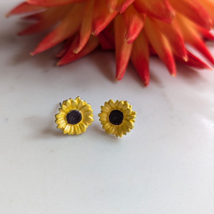 Alexander Thurlow Yellow Sunflower Stud Earrings on White ATH954