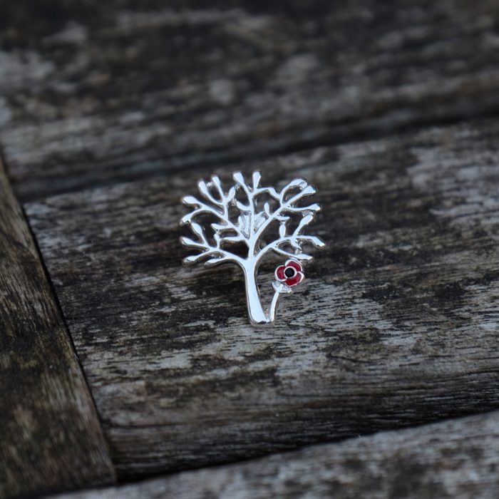 Alexander Thurlow Tree of Life with Red Poppy Flower Pin Badge on a Bench ATH206