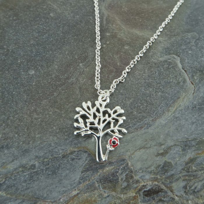 Alexander Thurlow Tree of Life with Red Poppy Flower Necklace on Slate ATH105